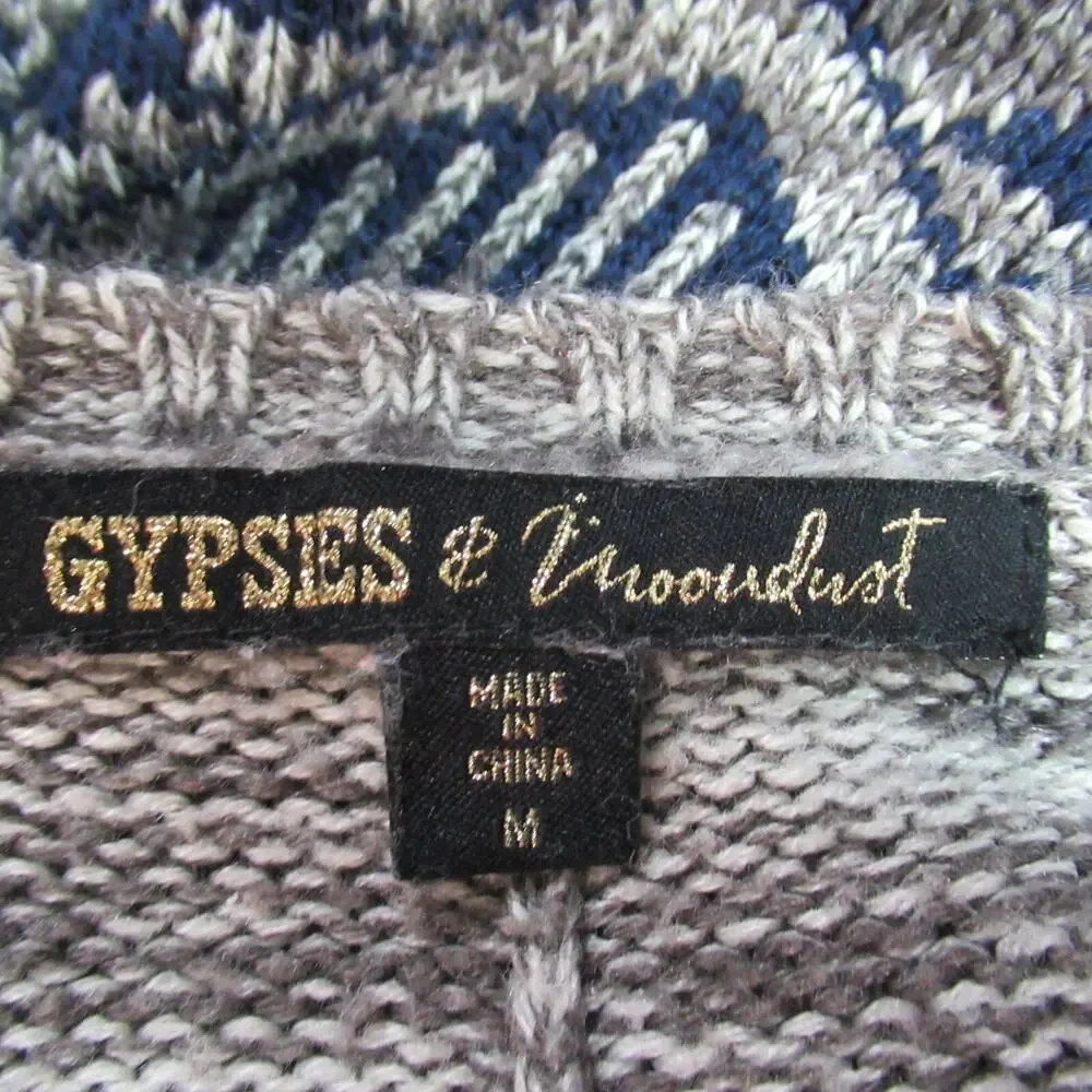 Gypsies & Moondust Cardigan Sweater Womens Size M Gray Aztec Open Front Cozy